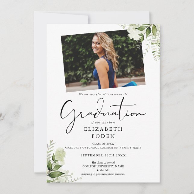 Rustic Greenery Photo Graduation Announcement (Front)