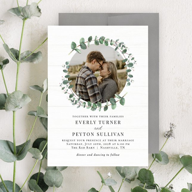 Rustic Greenery Photo Wedding Invitation (Creator Uploaded)