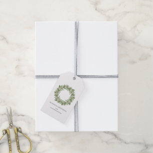 Rustic Greenery Pine Wreath Business Holiday Gift Tags