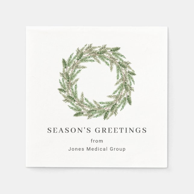 Rustic Greenery Pine Wreath Business Holiday Napkin (Front)