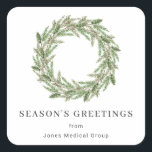 Rustic Greenery Pine Wreath Business Holiday Square Sticker<br><div class="desc">Simple holiday gift label sticker featuring a rustic watercolor painted pine greenery wreath. Below is "Season's Greetings" along with your business name. These custom stickers are a great way to add a personal touch to your client or employee Christmas gifts. Coordinating items available in the complete collection. If you need...</div>