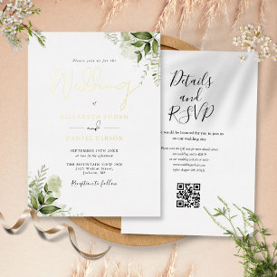 Rustic Greenery QR Code Elegant Wedding Gold