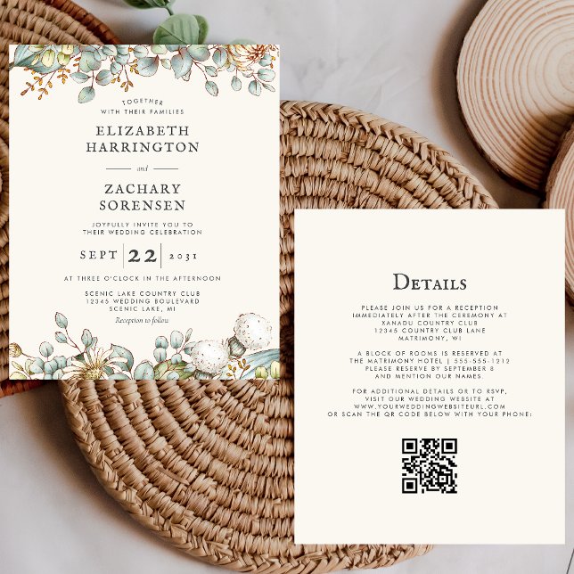 Rustic Greenery QR Code Wedding Invitation (Creator Uploaded)