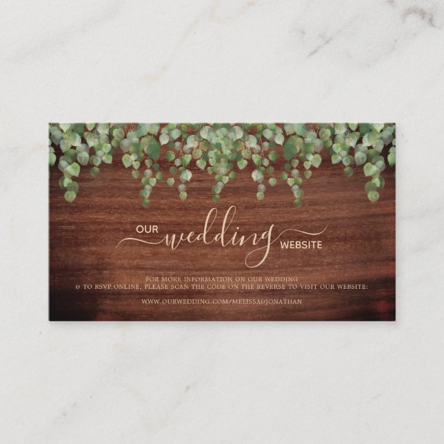 Rustic Greenery QR Code Wedding Website RSVP Card (Front)
