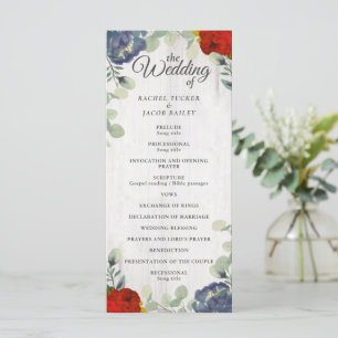 Rustic Greenery Red Blue Floral Wedding Program Programme
