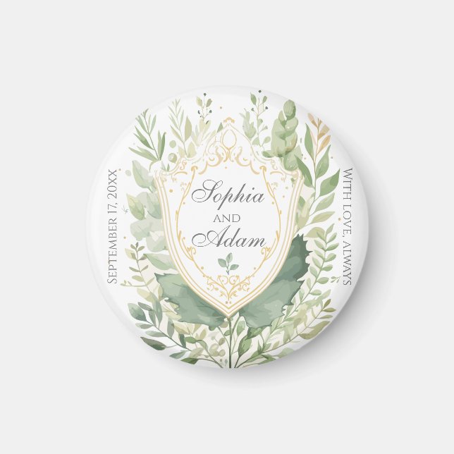 Rustic Greenery Shield Wedding Customize Magnet (Front)