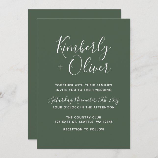 Rustic Greenery Simple Calligraphy Modern Wedding Invitation (Front/Back)
