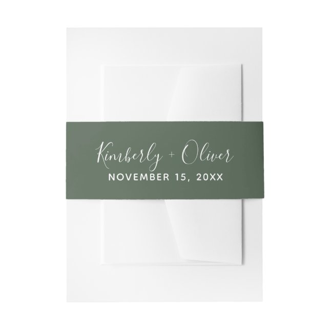 Rustic Greenery Simple Calligraphy Wedding Invitation Belly Band (Front Example)