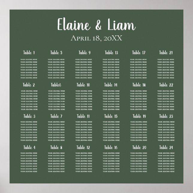 Rustic Greenery Simple Calligraphy Wedding Seating Poster (Front)