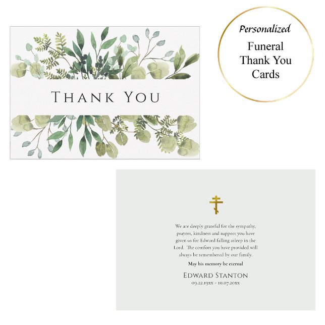 Rustic Greenery Simple Orthodox Christian Funeral  Thank You Card (Creator Uploaded)