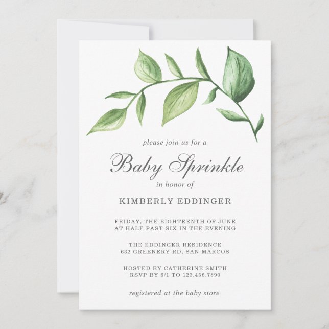 Rustic Greenery Sprig Gender Neutral Baby Sprinkle Invitation (Front)