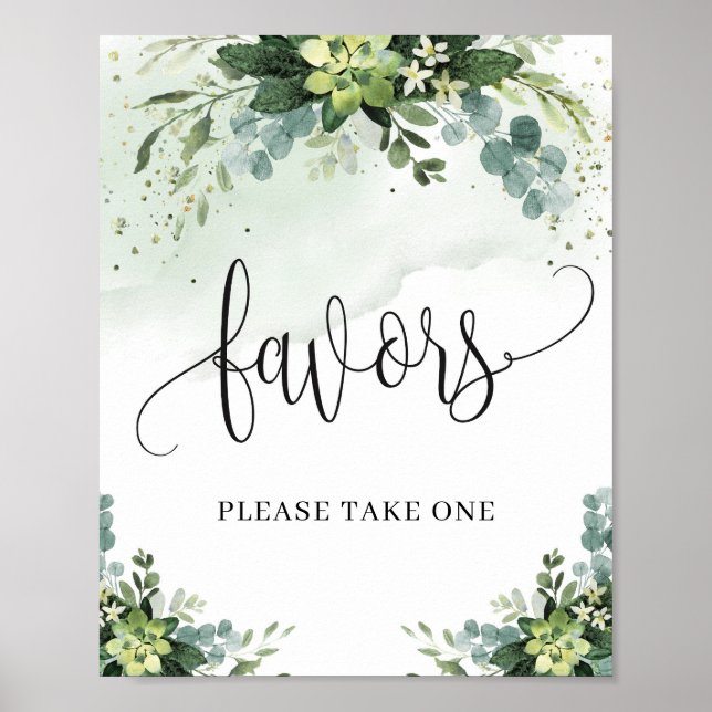 Rustic greenery succulent eucalyptus favors sign (Front)