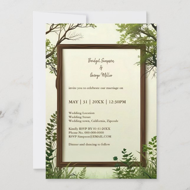 rustic Greenery Tree Frame wedding invitation (Front)