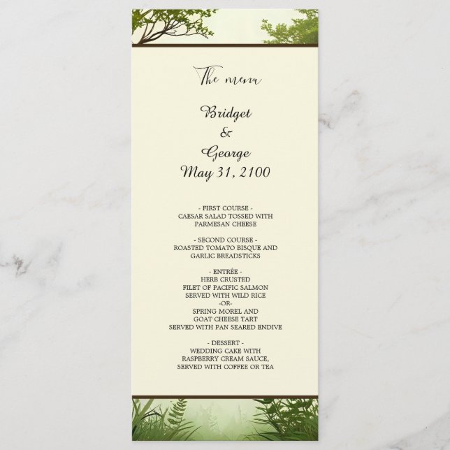 rustic Greenery Tree Frame wedding menu (Front)