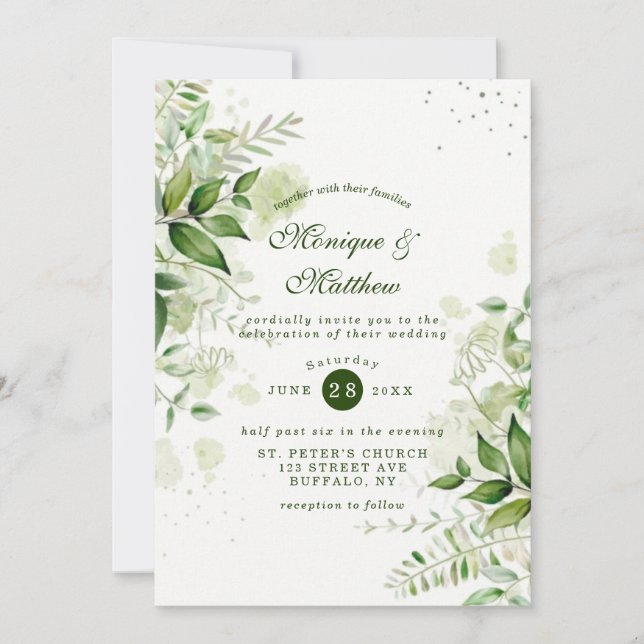 Rustic Greenery Vineyard White Wedding Invitation (Front)