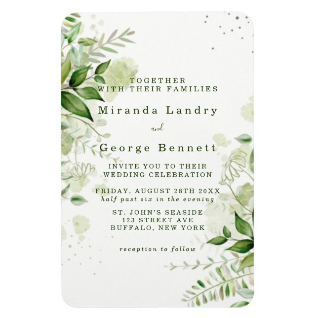 Rustic Greenery Vineyard White Wedding Invitation Magnet (Vertical)