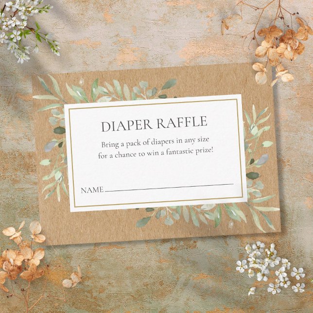 Rustic Greenery Watercolor Diaper Raffle Shower Enclosure Card (Rustic Greenery Watercolor Diaper Raffle Shower Enclosure Card)