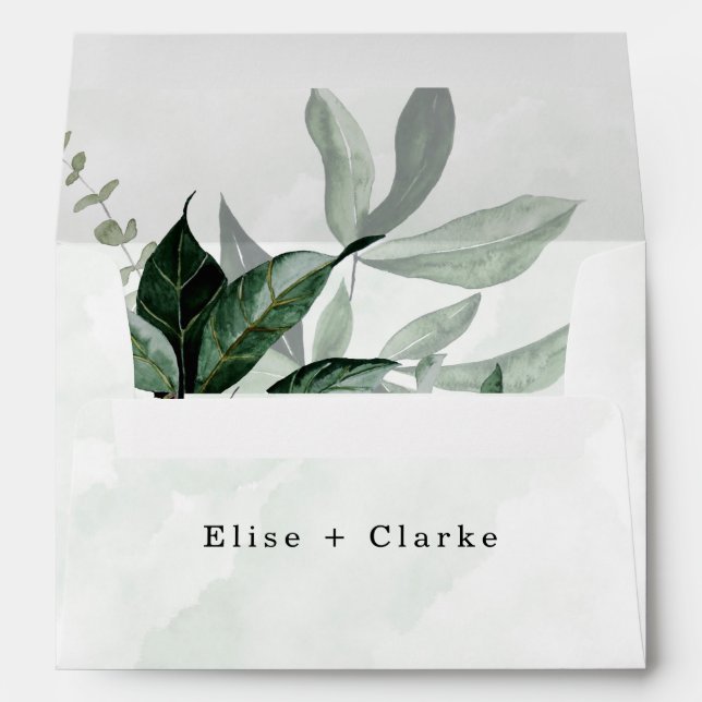 Rustic Greenery Watercolor Eucalyptus Wedding Envelope (Back (Bottom))