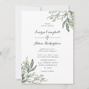 Rustic Greenery Watercolor Wedding All-in-one Invitation