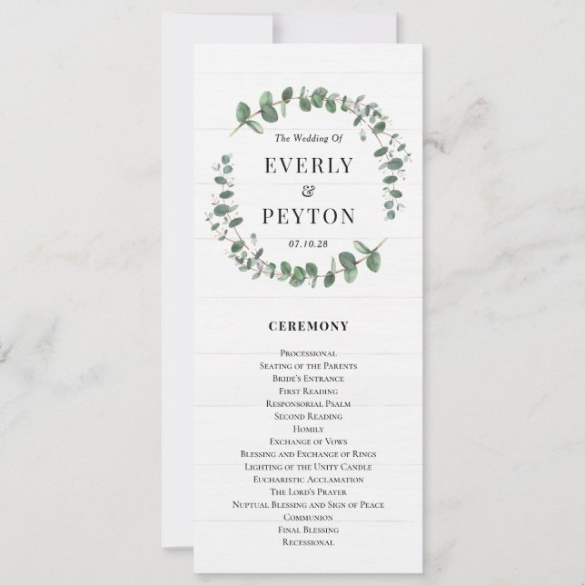 Rustic Greenery Wedding Ceremony Program Invitation (Front)