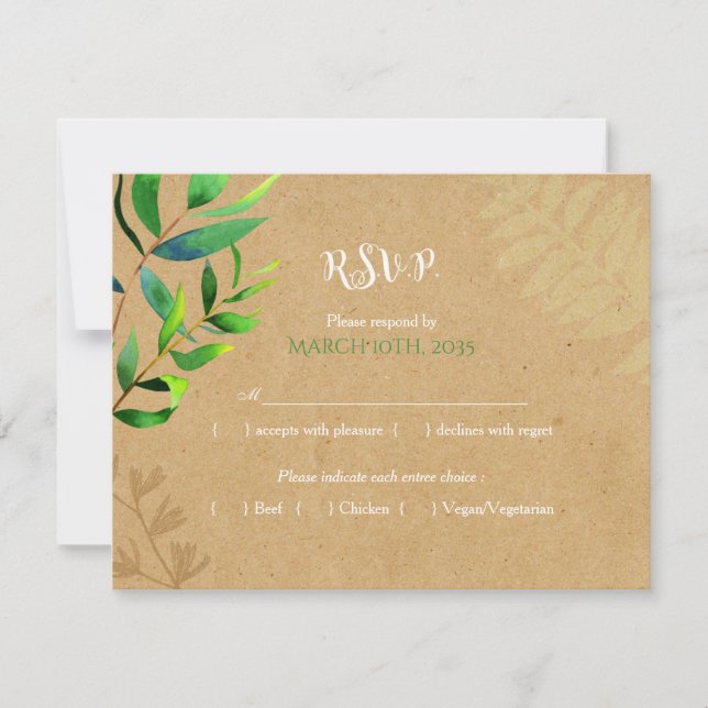 Rustic Greenery Wedding Meal Choice RSVP (Front)