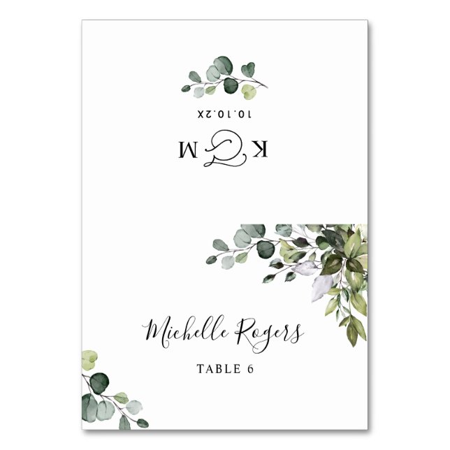 Rustic Greenery Wedding Place Cards Folded (Front)
