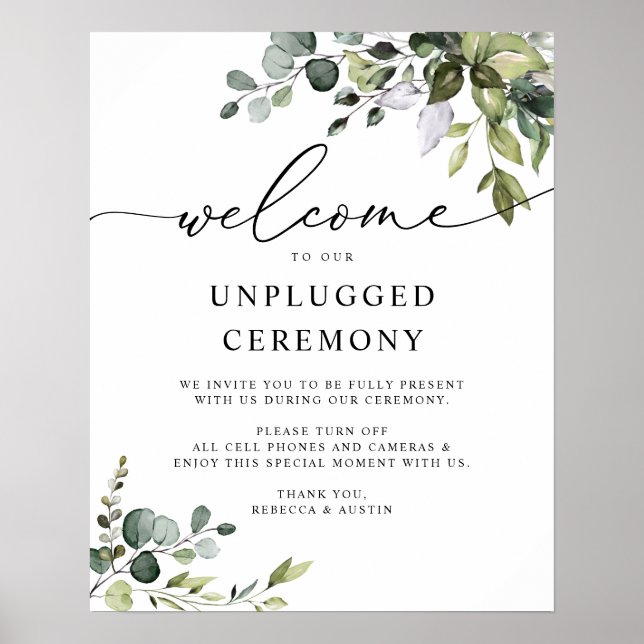 Rustic Greenery Wedding Unplugged Ceremony Poster (Front)