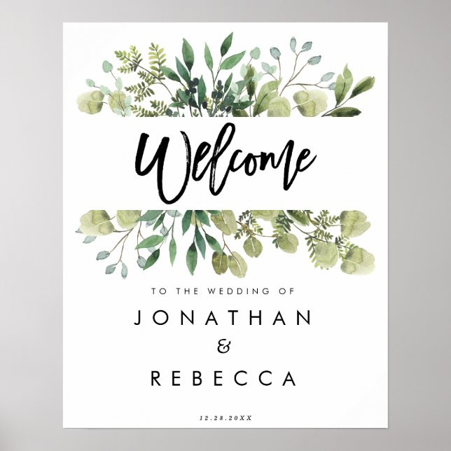 rustic greenery wedding welcome sign poster (Front)