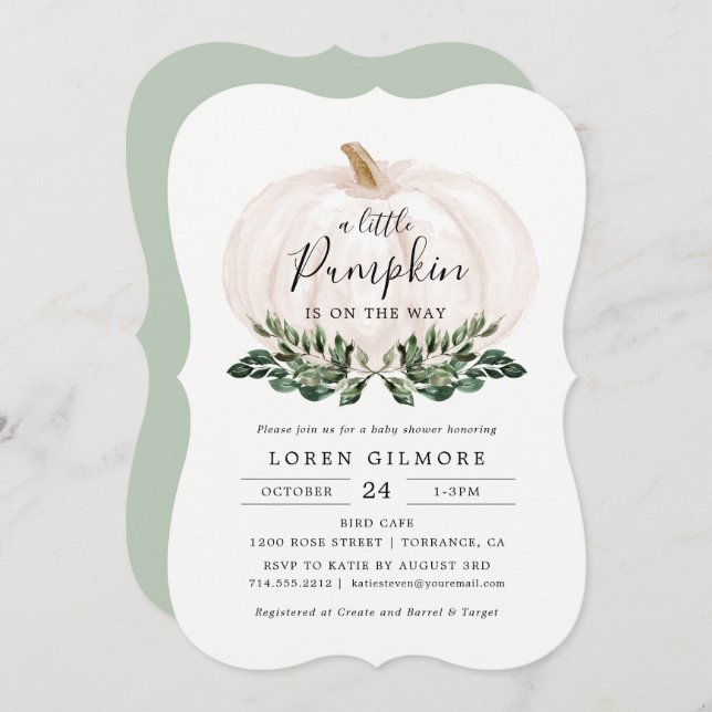 Rustic Greenery White Pumpkin Baby Shower Invitation (Front/Back)