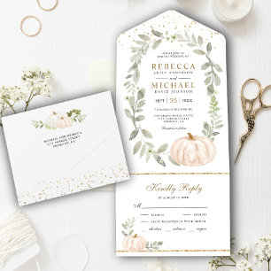 Rustic Greenery White Pumpkin Fall Wedding All In One Invitation