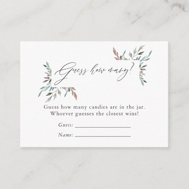 Rustic Greenery Winter Baby Shower Candy Guessing Enclosure Card (Front)