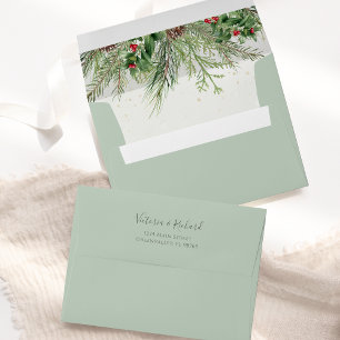 Rustic Greenery Winter Berries Pine Cone Envelope