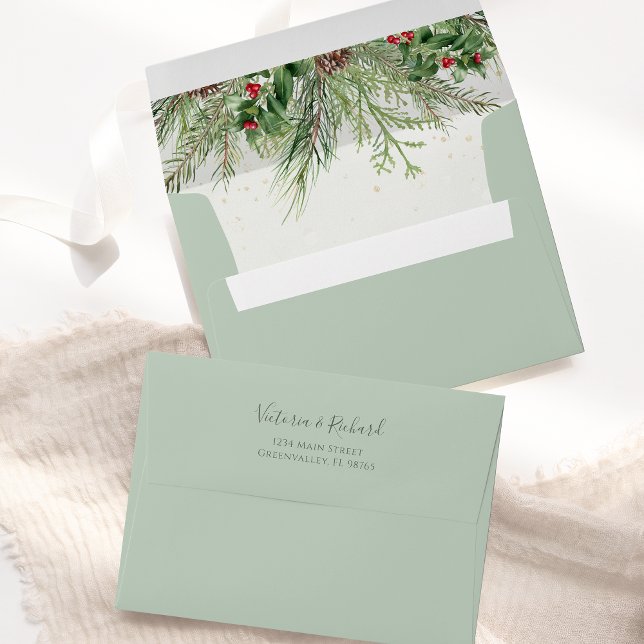 Rustic Greenery Winter Berries Pine Cone Envelope (Creator Uploaded)
