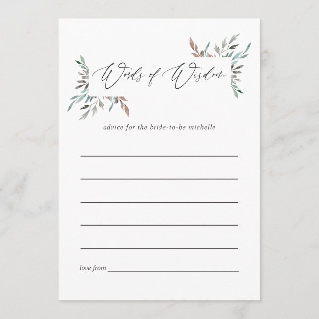 Rustic Greenery Winter Bridal Shower Advice Card (Front)