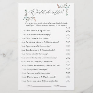 Rustic Greenery Winter Bridal Shower Game