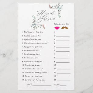 Rustic Greenery Winter Bridal Shower Game
