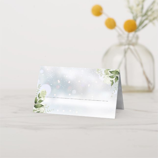 Rustic Greenery Winter Wedding Place Card (Front)
