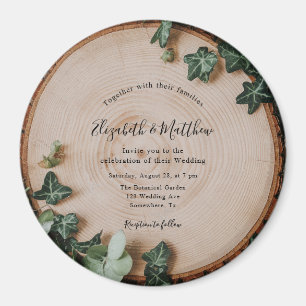 Rustic Greenery & Wood Slice Wedding Celebration Magnet