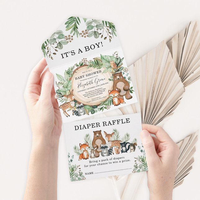 Rustic Greenery Woodland Animals Boy Baby Shower All In One Invitation (Creator Uploaded)