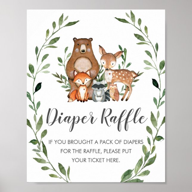 Rustic Greenery Woodland Animals Diaper Raffle  Poster (Front)