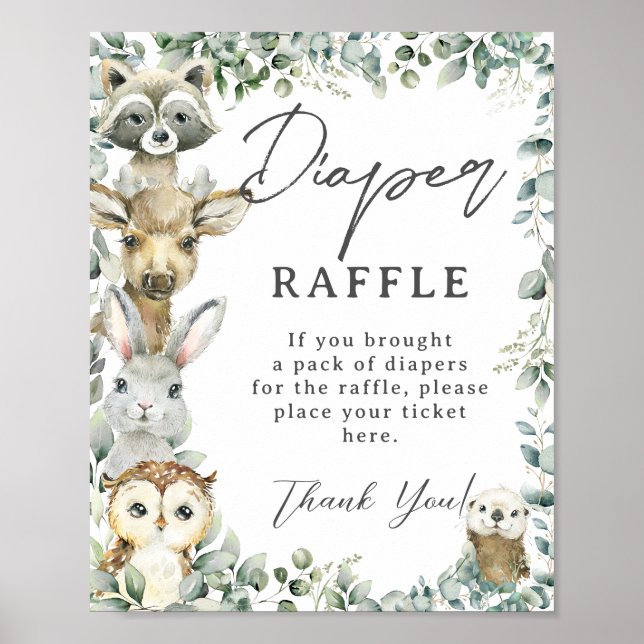 Rustic Greenery Woodland Animals Diaper Raffle  Poster (Front)