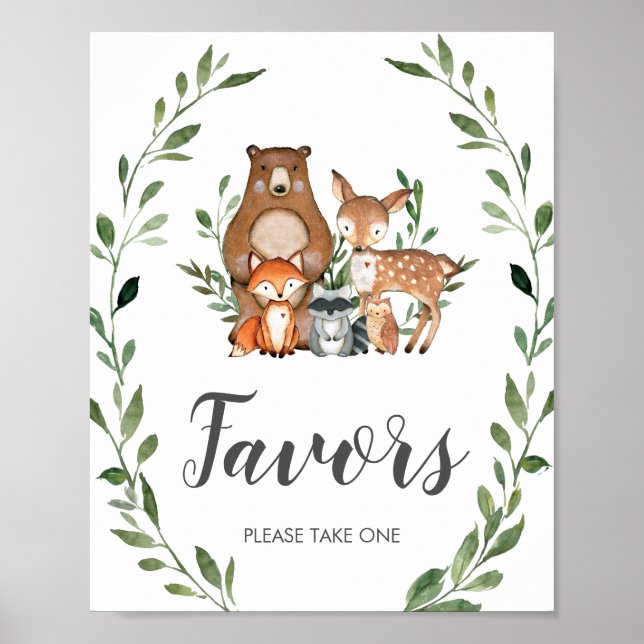Rustic Greenery Woodland Animals Favours Sign  (Front)
