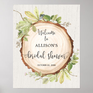 Rustic greenery woodland bridal shower welcome poster