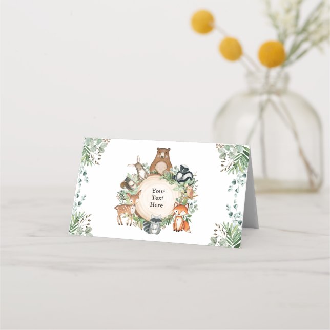 Rustic Greenery Woodland Forest Baby Animals Party Place Card (Front)