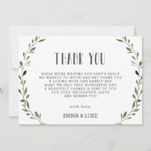 Rustic Greenery Wreath Baby Shower Gender Neutral Thank You Card