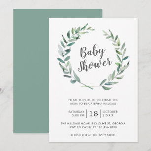 Rustic Greenery Wreath Gender Neutral Baby Shower Invitation