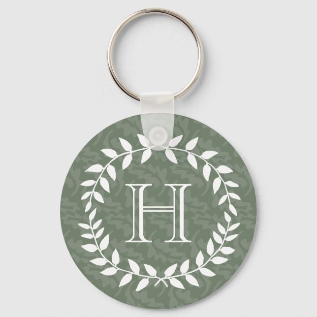 Rustic Greenery Wreath Monogram Country Wedding Key Ring (Front)