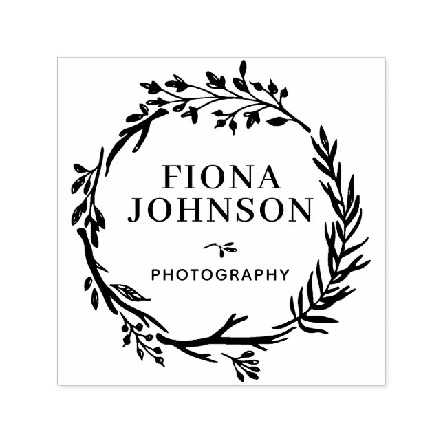 Rustic Greenery Wreath Personal Profession Self-inking Stamp (Design)