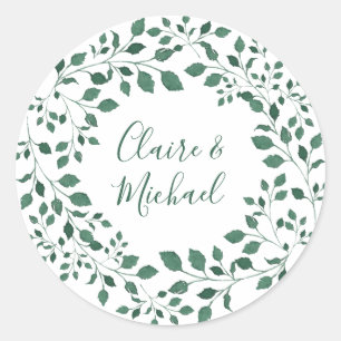 Rustic greenery wreath Personalised Wedding Classic Round Sticker