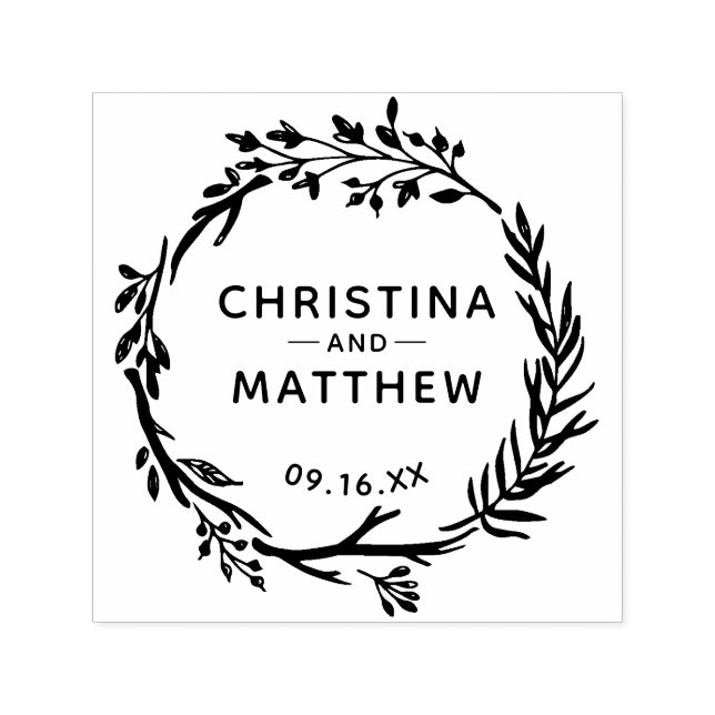 Rustic Greenery Wreath Save The Date Self-inking Stamp (Design)